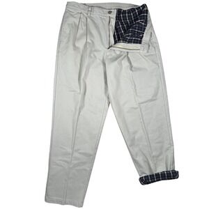 LL Bean Mens 38x32 Comfort Waist Flannel Lined Chinos Khaki Pleated Pants